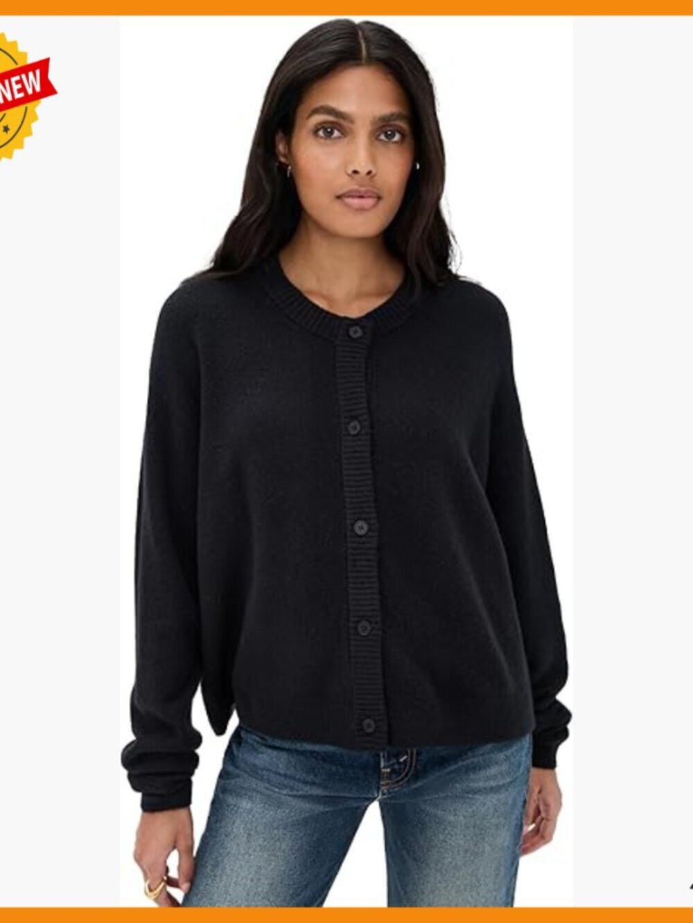 Mid-Weight Stretch Knit Cardigan with Ribbed Trim